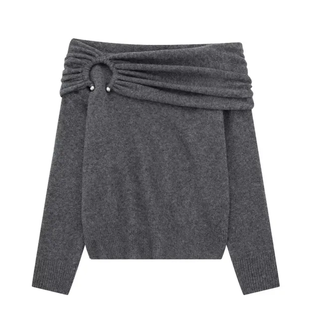 Women's Fashion Off the shoulder Sweater Gray - Shop at LoveMi