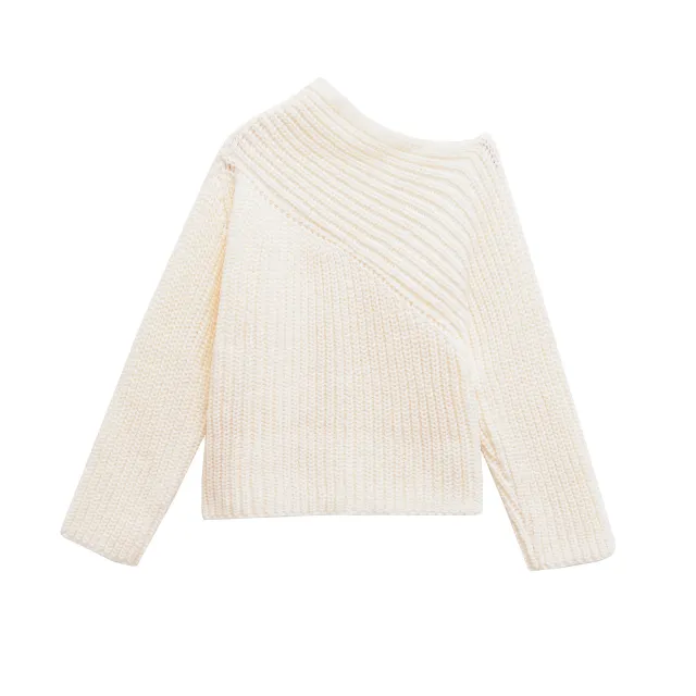 Classic Wool Blend Asymmetric Collar Sweater 4192122 Apricot - Shop at LoveMi