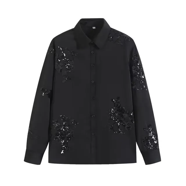 Spring Summer Women's Wear Shirt Outfit Beads Decoration Top High Waist Pants Black Top - Shop at LoveMi