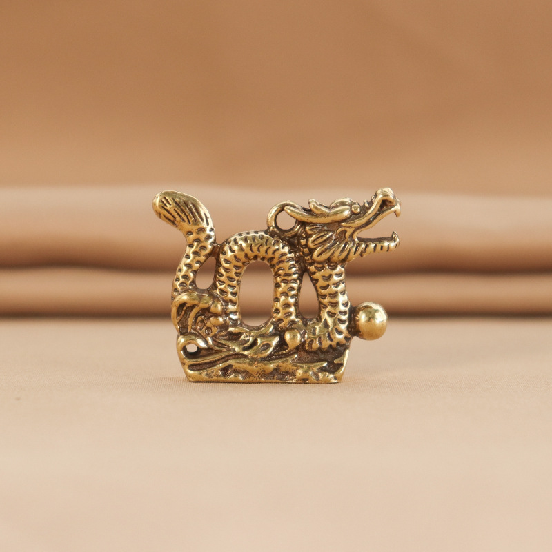 Pure Brass Distressed Twelve Zodiac Dragon Keychain Pendant Golden Dragon Playing Beads - Shop at LoveMi