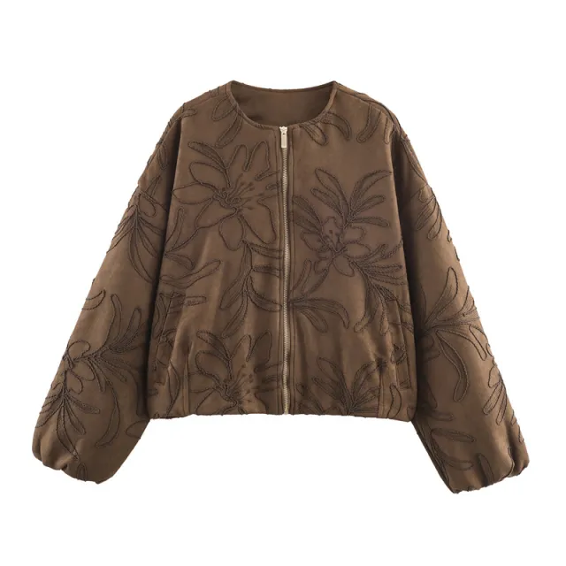 Suede Embroidered Pilot Jacket Women Brown - Shop at LoveMi