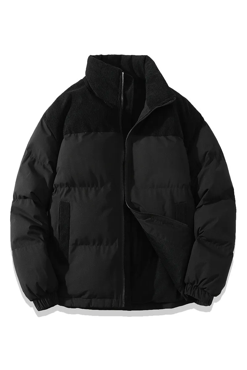 Winter Stand Collar Contrast-colored Coat Cotton Padded Jacket For Men Women Clothing - Black