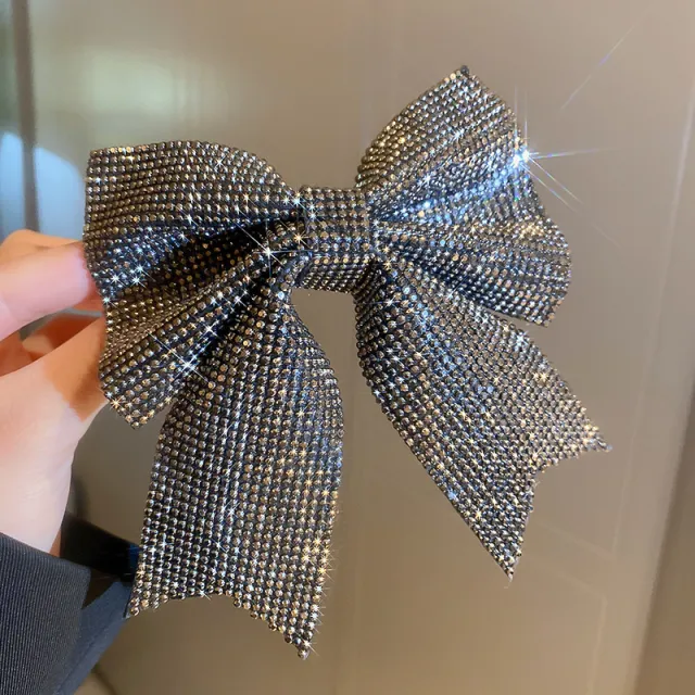 Super Fairy Full Diamond Bow Spring Clip Hairpin Black - Shop at LoveMi