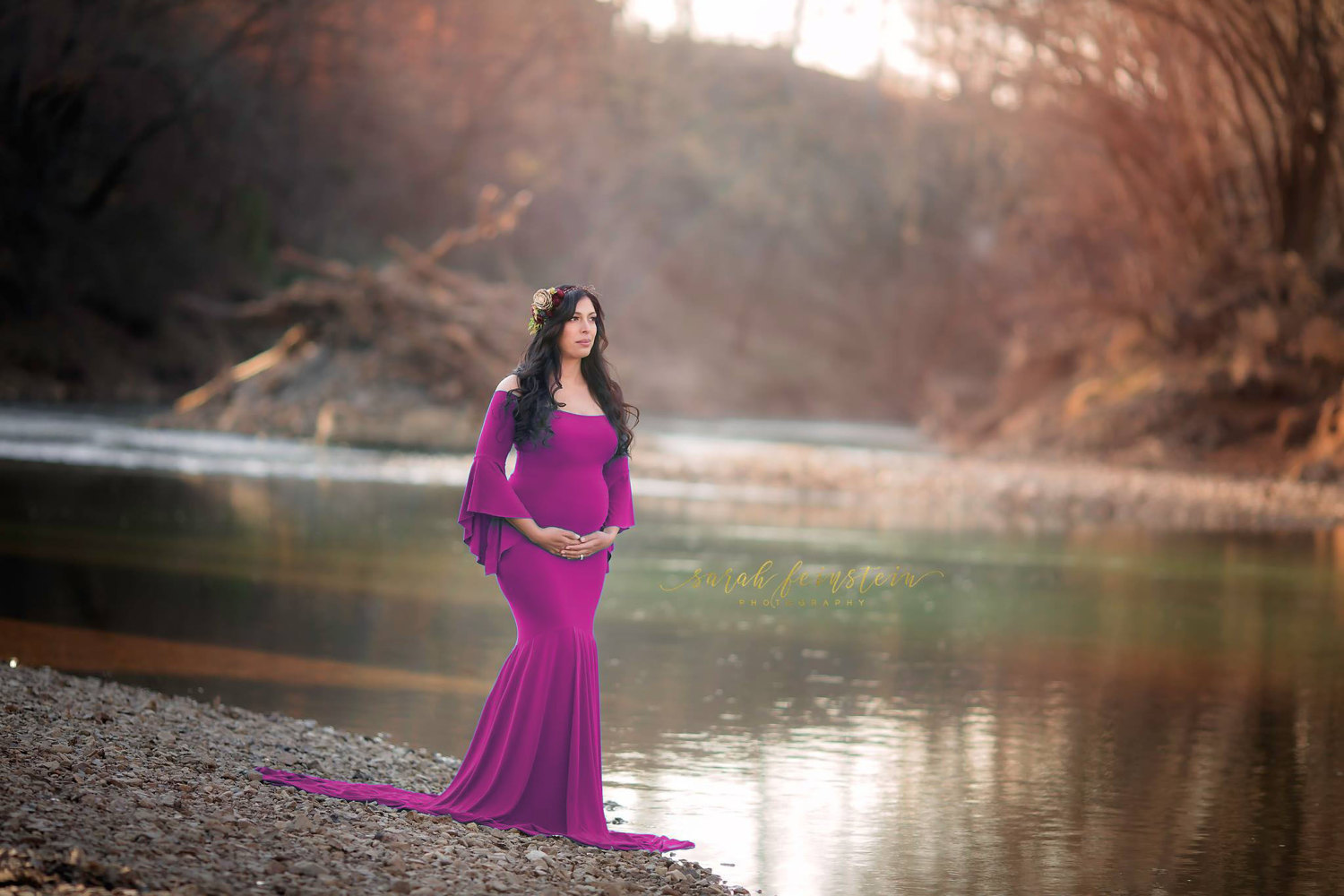 Women's Mercerized Cotton Pregnant Women Ruffle Sleeve Trailing Long Dress