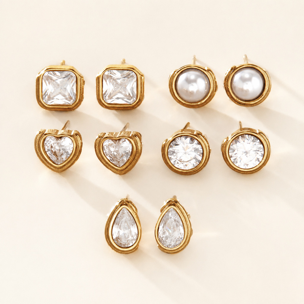 Stainless Steel Zircon Stud Earrings Niche And High-end product image