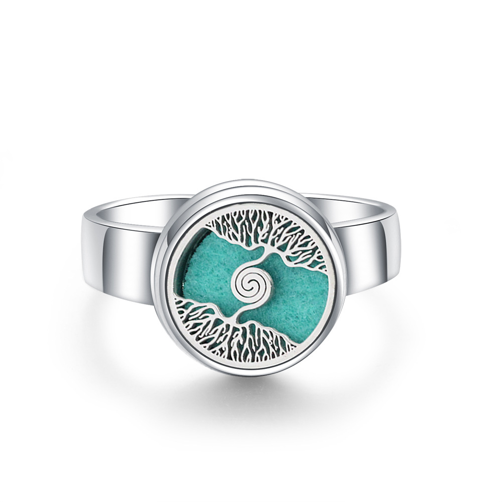 New Stainless Steel Aromatherapy Ring Fashion Tree Of Life Spiral Open Perfume Diffuser Locket Ring Heart-Shaped Angel Wing