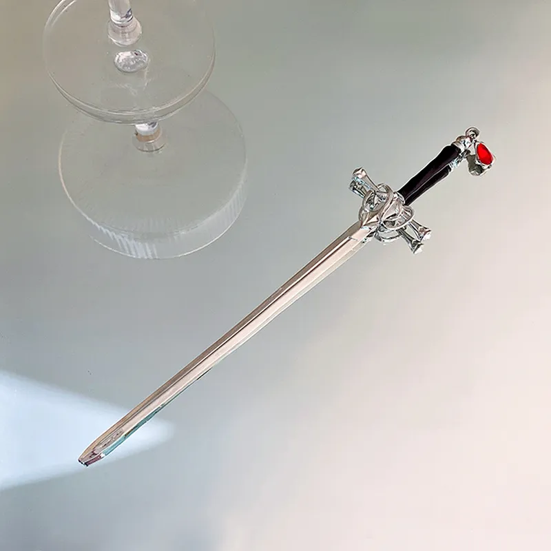 Ruby Pendant Sword Hairpin Simple Modern Headdress Internet Celebrity High-end Back Head Updo Hair Accessories - Silver Bearing Sword Hair Band