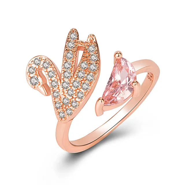 Temperament Zircon Crystal Swan Ring Open Style Simple Fashion Rose Plated Swan Ring Rose Gold - Shop at LoveMi