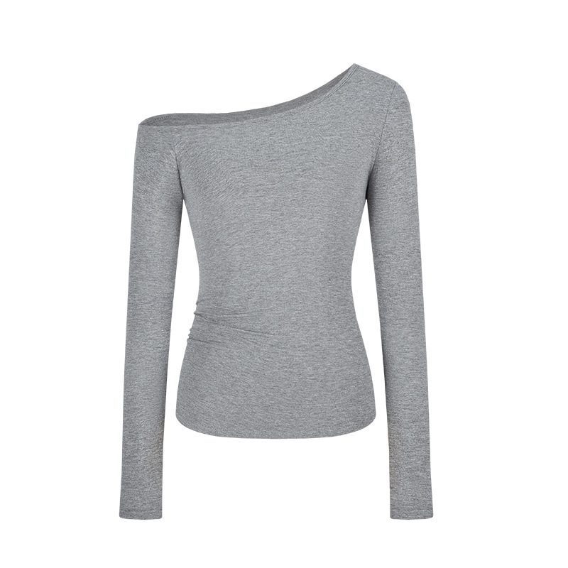 Pure Hot Girl Slim fit Slimming And Shoulder Hollow Long sleeved T shirt Women's Top Gray - Shop at LoveMi