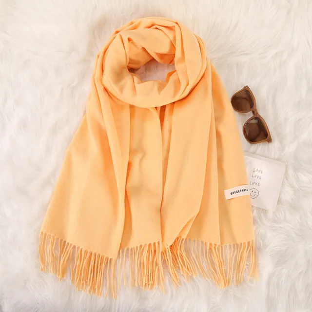 Women's Fashionable All match Cashmere Tassel Double sided Scarf 09 Autumn Yellow - Shop at LoveMi