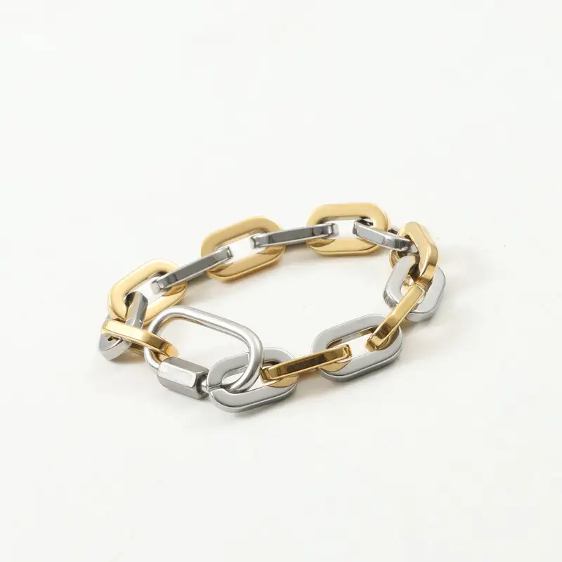 Climbing Button Carabiner Gold Titanium Steel 18K Gold Thick Bracelet