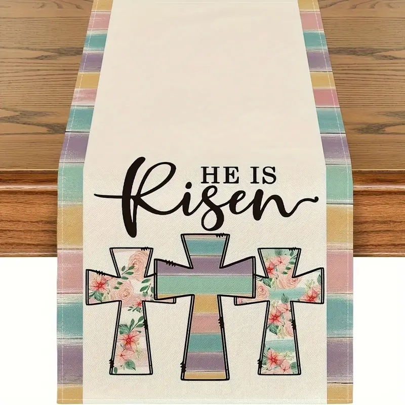 Easter Table Runner Rabbit Egg Decoration Linen Printing Table Cloth - Picture 15 of 32