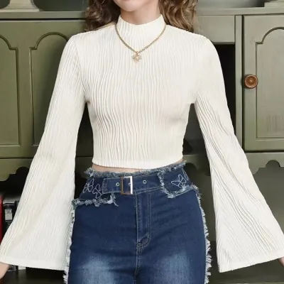 Printed Sexy Lace Thick Long Sleeved T-shirt Knitted Sweater