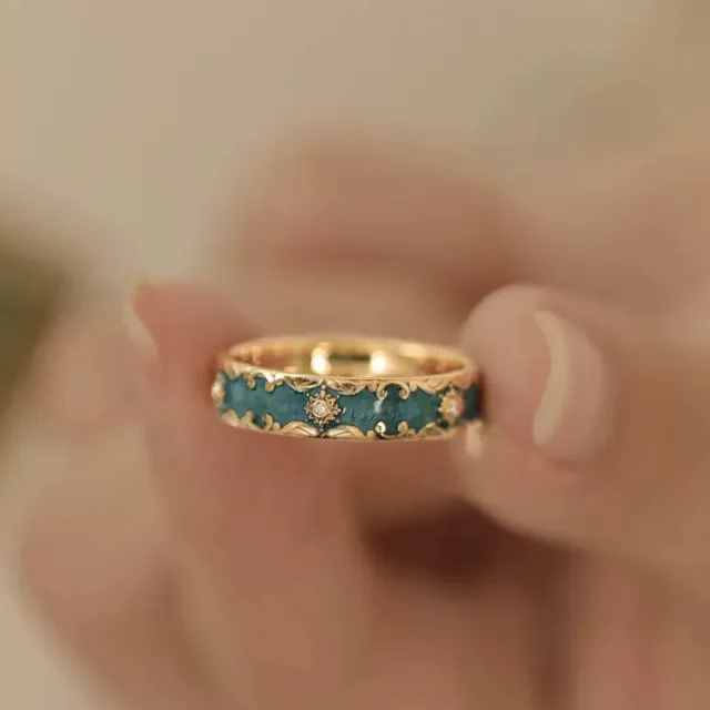 Enamel Craftsmanship Exquisite And Delicate Floral Design Ethereal And Fairy like Ring Green Ring - Shop at LoveMi