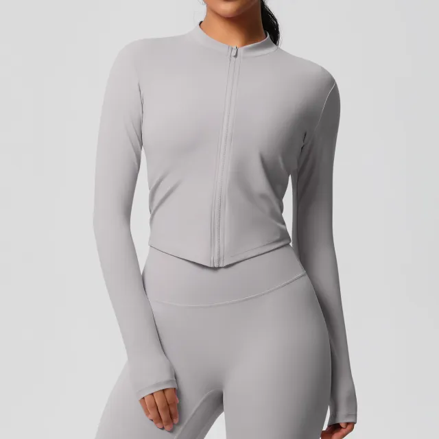 Women's Sports Tight Long Sleeve Yoga Wear Top Frost Gray - Shop at LoveMi