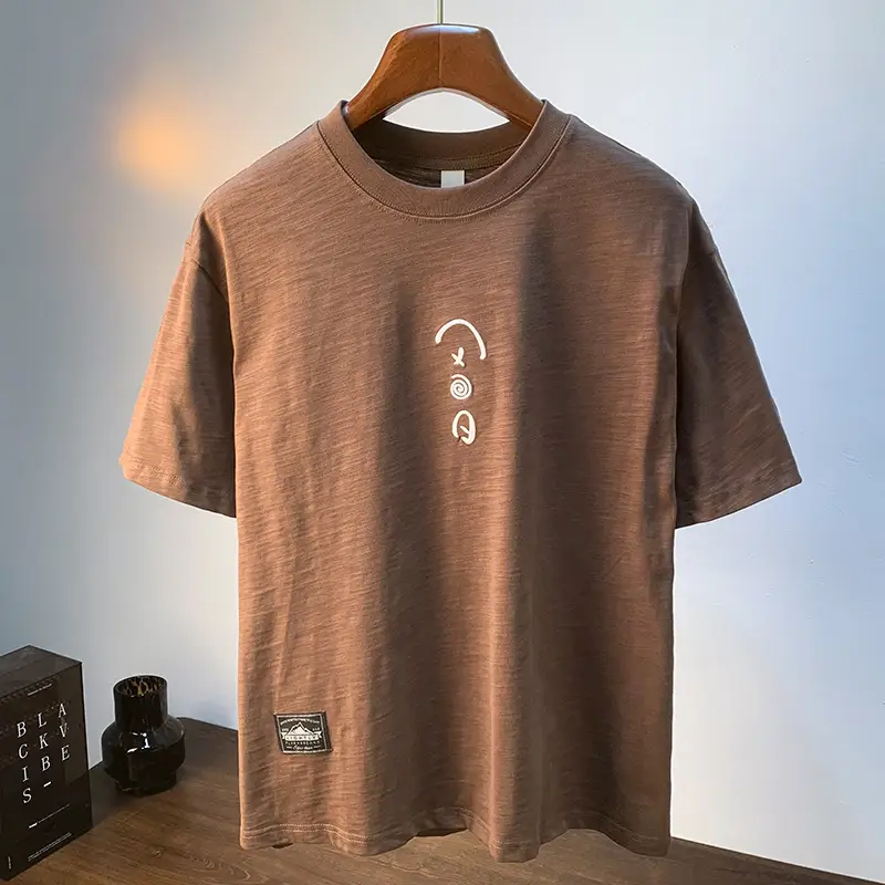 Cotton White T-shirt Men's Summer Thin Loose Plus Size Short-sleeve Embroidered