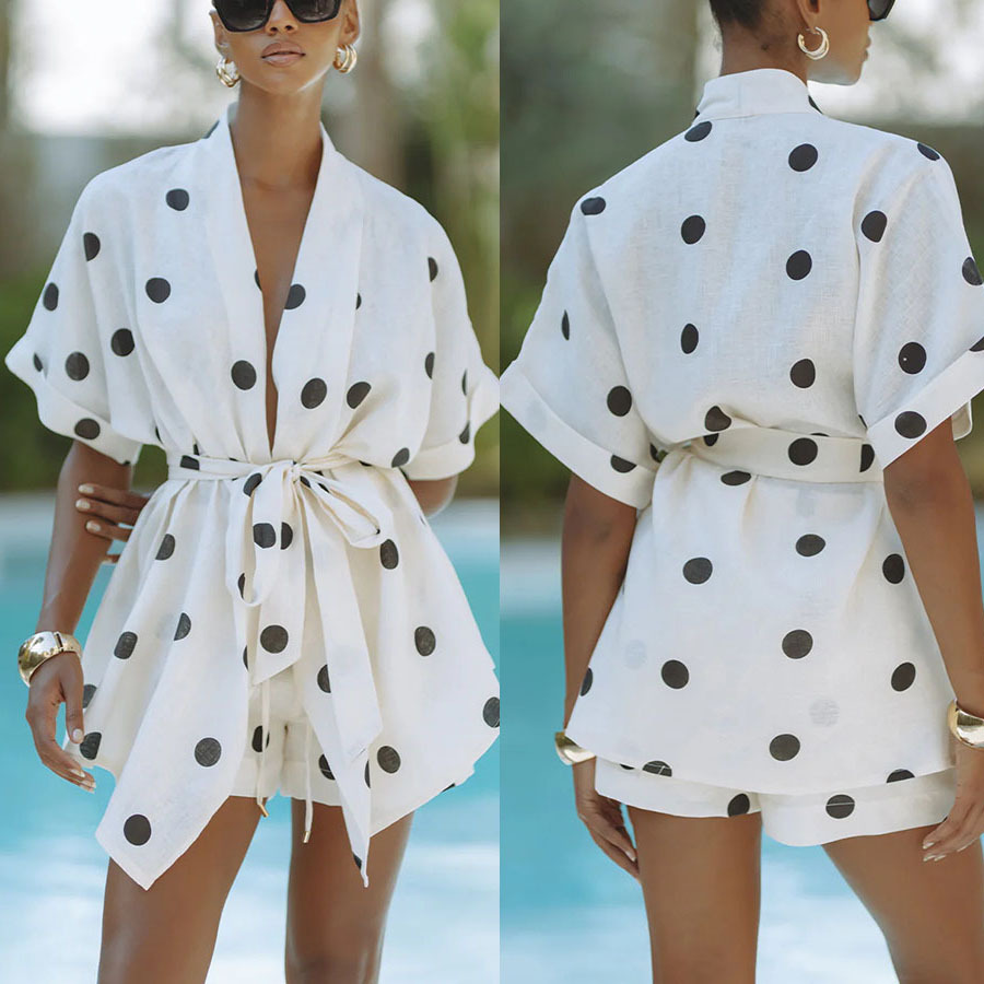 Polka Dot Linen Printed Shorts Suit