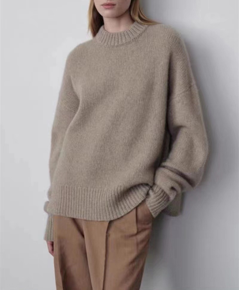 Cashmere Round Neck Knitted Thickened Plus Size Sweater Camel - Shop at LoveMi