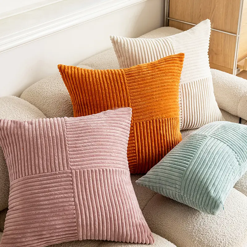 Solid-color Corduroy Cross-stitch Patchwork Cushion Cover For Living Room Sofa And Bedroom Bedside