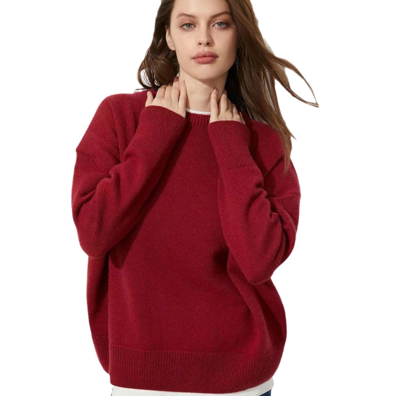 New autumn and winter round neck solid color pullover casual soft waxy sweater