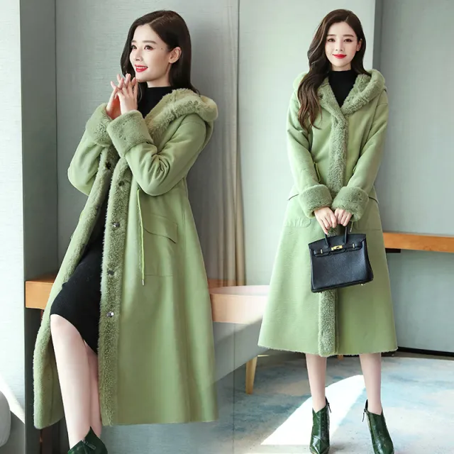 Winter Cotton padded Jacket Fur Coat Women Green - Shop at LoveMi