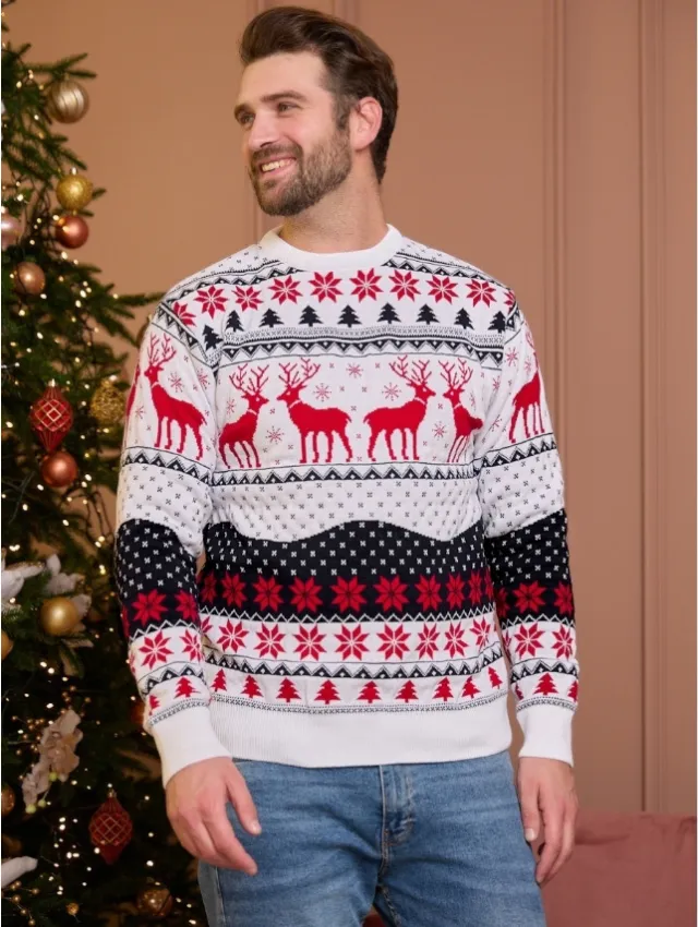 Christmas New Autumn And Winter Couple Wear Men's Clothing Elk Jacquard Long sleeved Sweater White Men - Shop at LoveMi