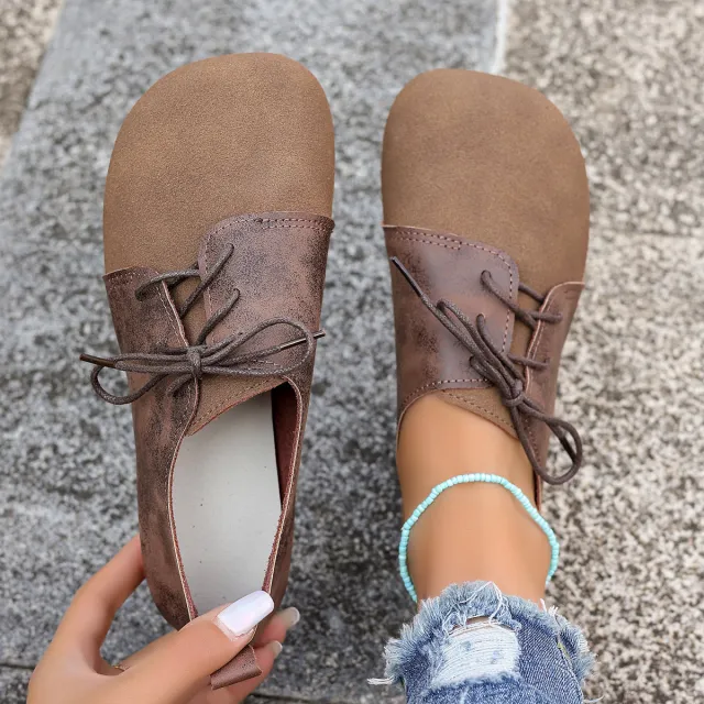 Plus Size Women's Shoes Retro Flat Bottom Casual Low top Lace up Gommino Brown - Shop at LoveMi