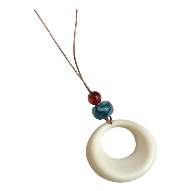 Ring Pendant Black Rope Long Necklace For Women