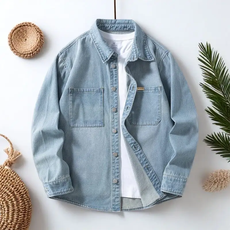 Mens Denim Shirt Casual Long Sleeve