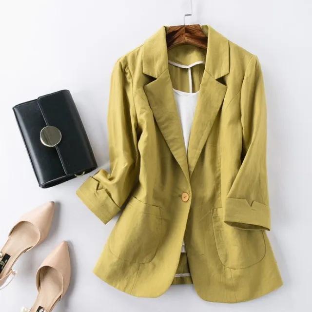 Omen's Springsummer Thin Fashion Slim Fit Sub suit Cropped Sleeve Short Top Yellow - Shop at LoveMi