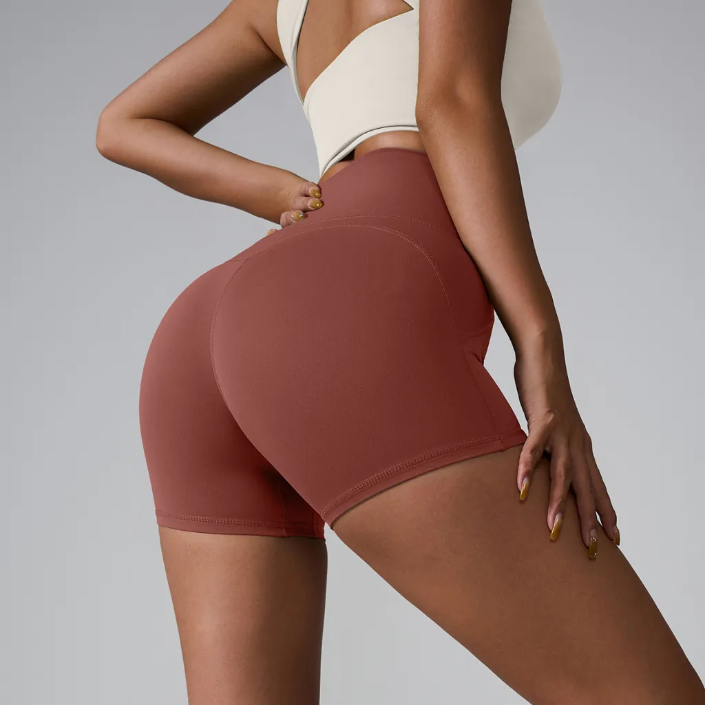 Three-point Yoga Shorts Seamless High Waist - Chestnut-Xl