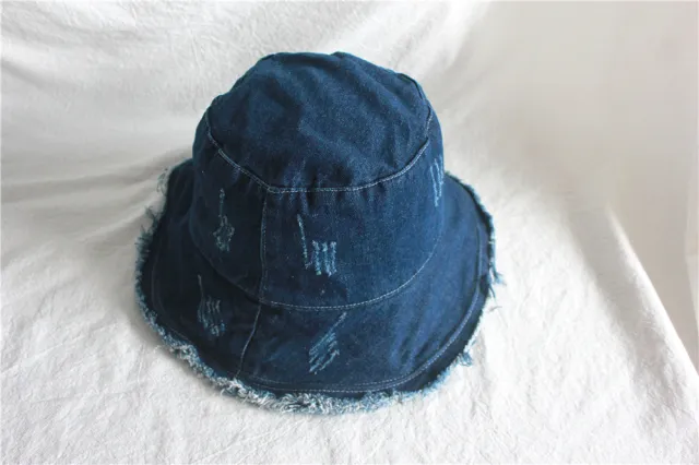 Summer Sunshade Raw Edge Denim Bucket Hat Women Dark Denim - Shop at LoveMi