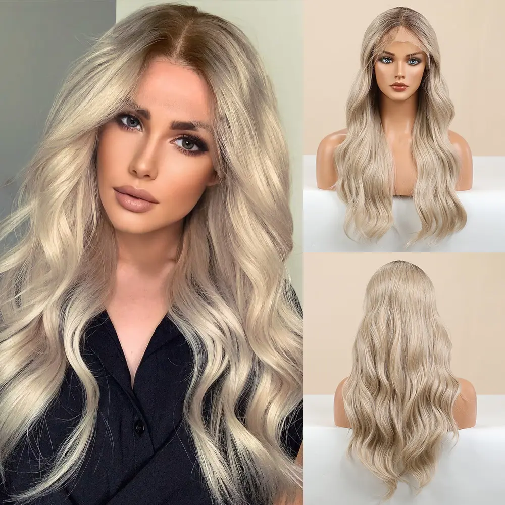 Gradient Golden Texture Large Curly Lace Wig