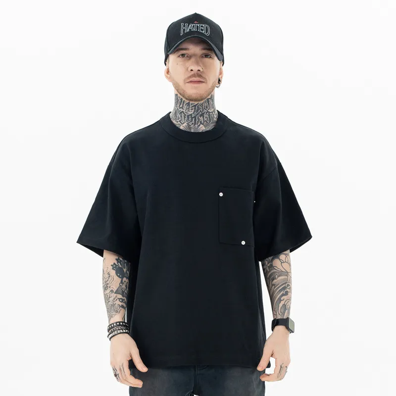 European And American Solid Color Heavy Classic Triangle Patch T-shirt