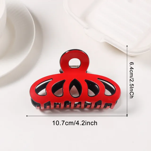 Contrast Color Hollow Out Minimalist Updo Shark Clip Red - Shop at LoveMi