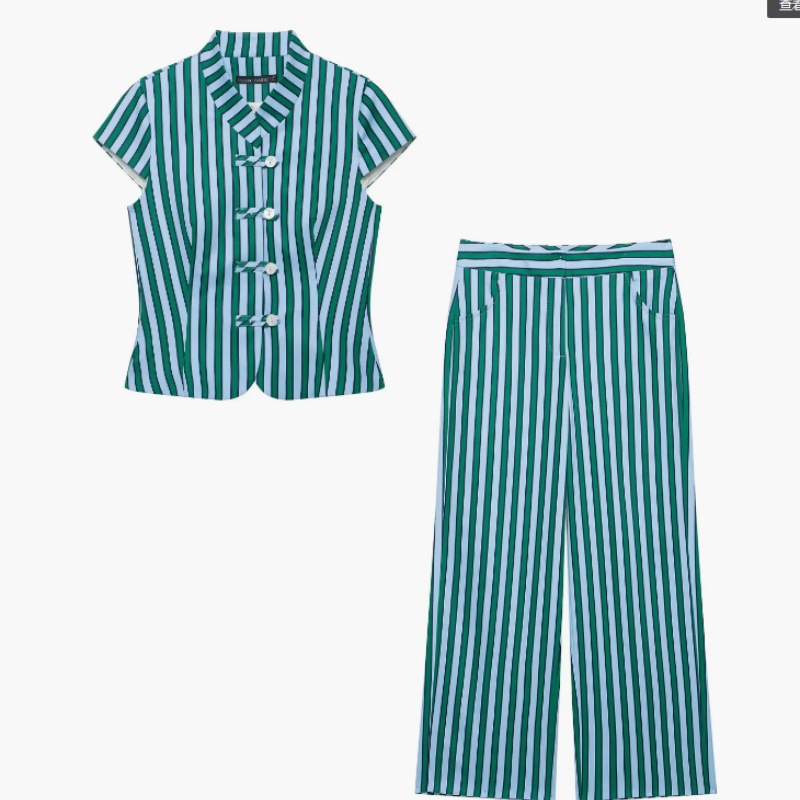Striped Knotted-button Top Striped Wide-leg Pants for sale on BNS