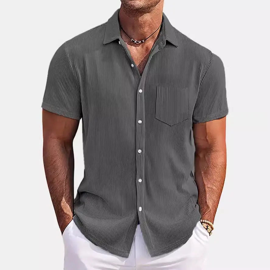 Solid Color Loose Vertical Striped Men's Short-sleeved