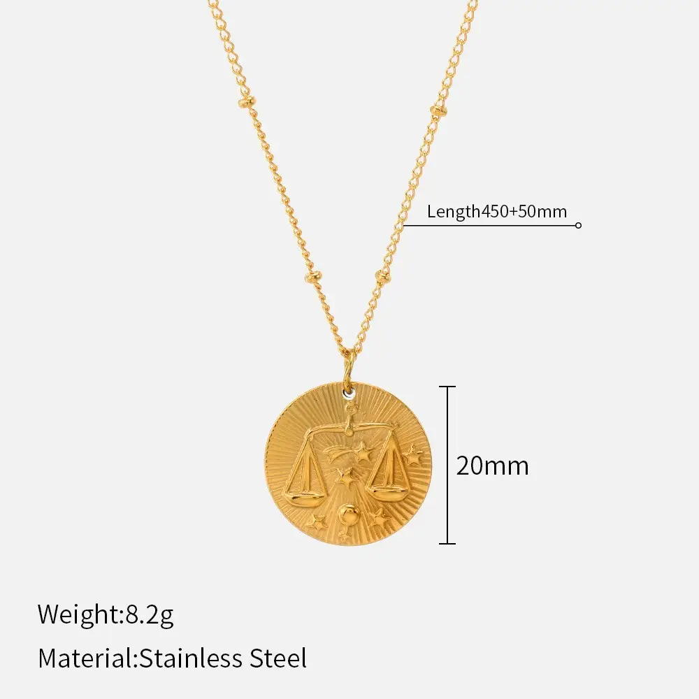 Twelve Constellation Shape Double-sided Pendant Necklace