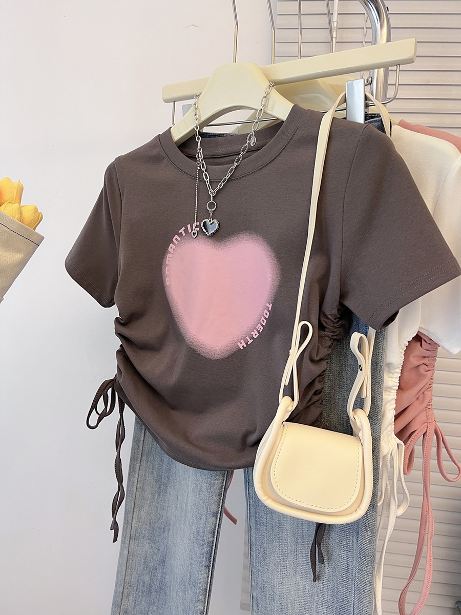 Design Print O neck Short Casual Top Gray - Shop at LoveMi