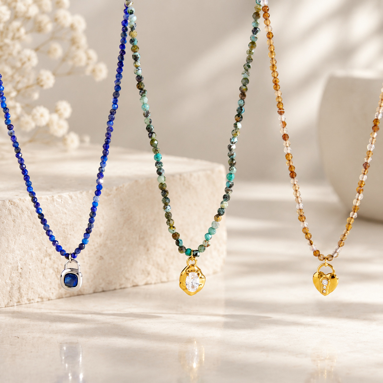 Natural Stone Titanium Steel Necklace Light Luxury And High-end