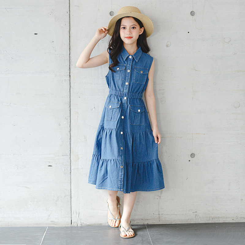 Denim Blouse Collar Vest Dress - Image 5