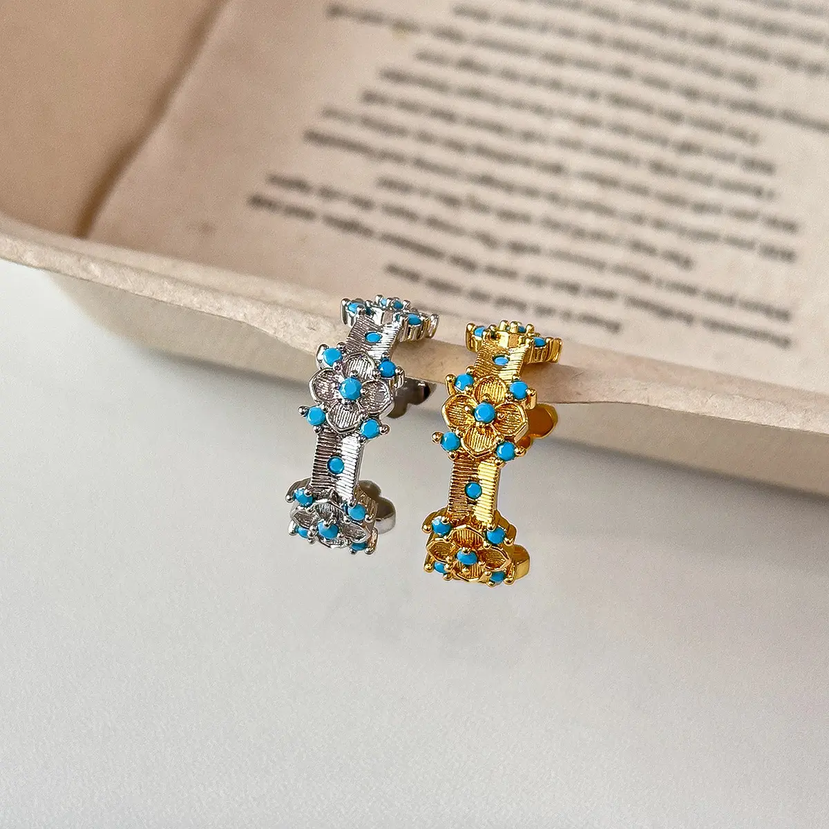 Retro Zircon Cross And Petite Flower Ring