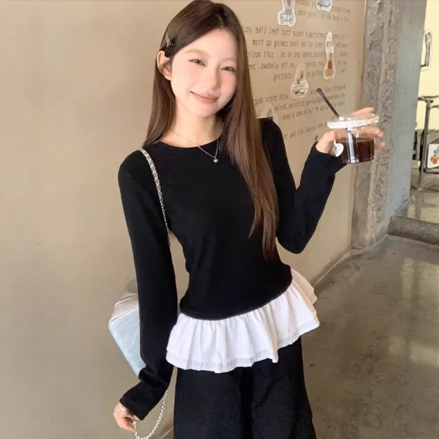 Women's Design Sense Slim Fit Round Neck Bottoming Tops Black - Shop at LoveMi