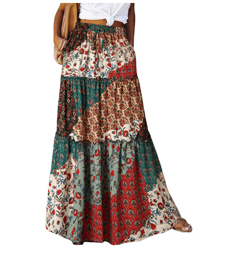 Bohemian-style Loose Casual Printed High-waisted Skirt