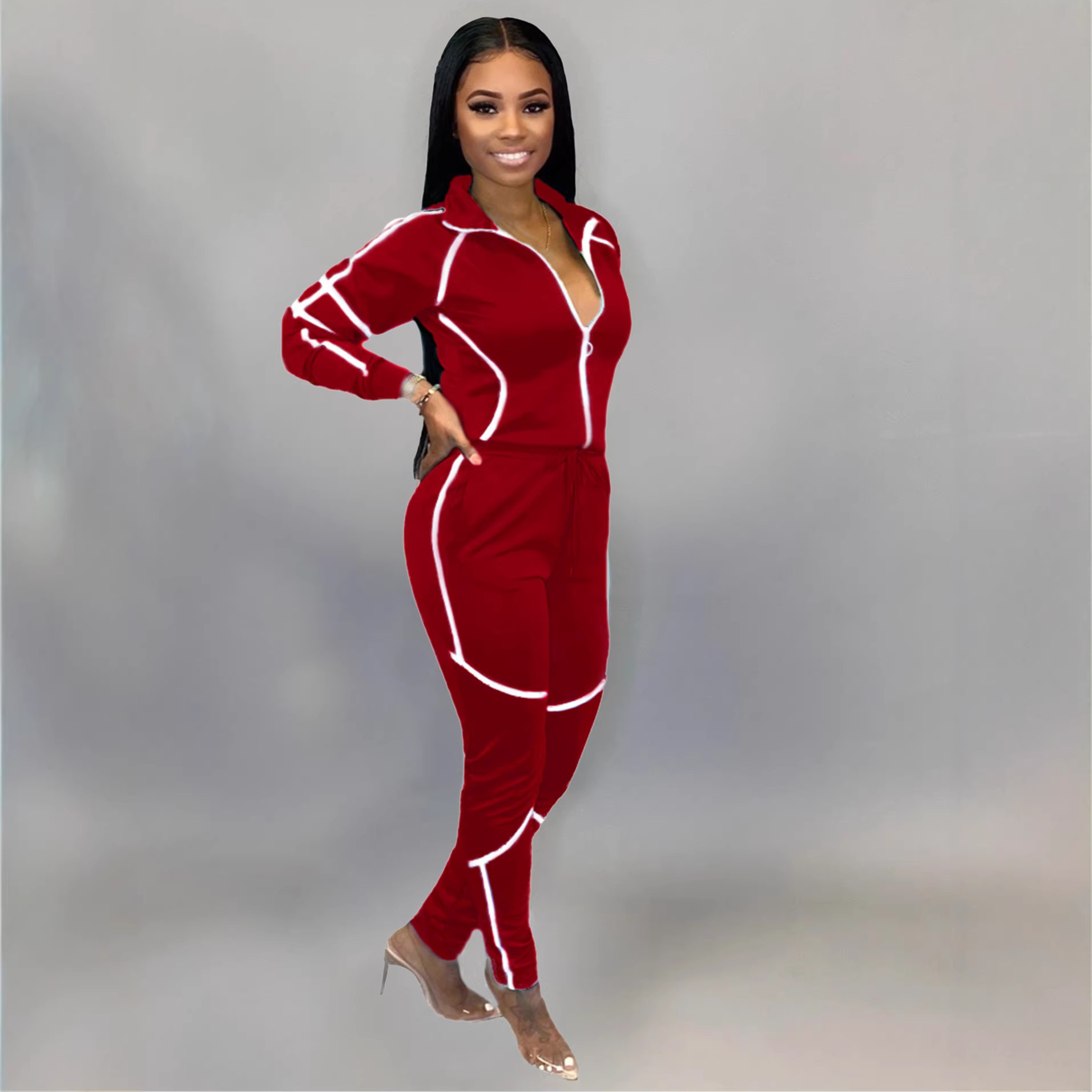 Womens Casual Sportswear Set With Unique Patchwork And Solid Colors