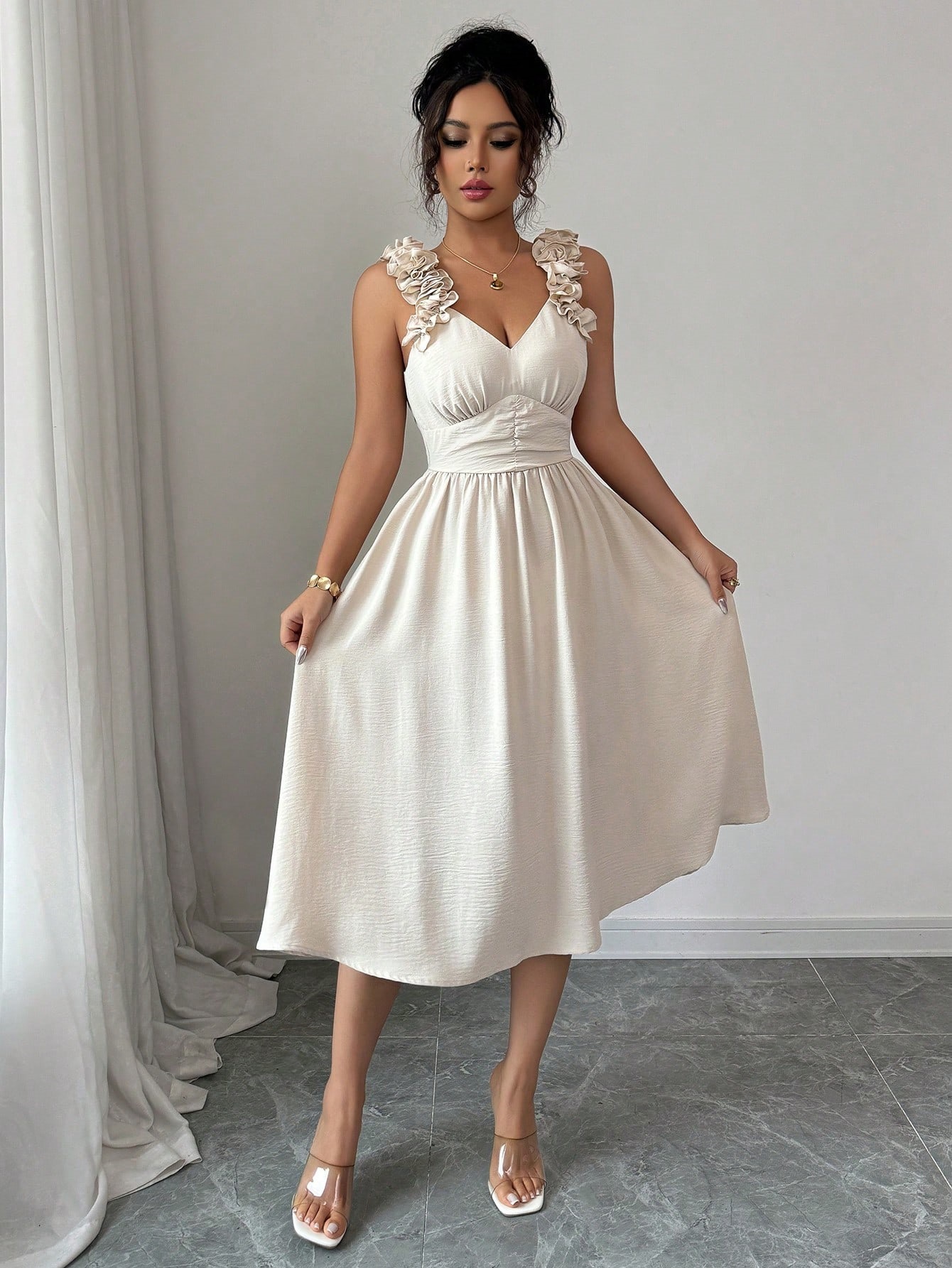 Women's Beige Textured Midi Dress Red - Shop at LoveMi