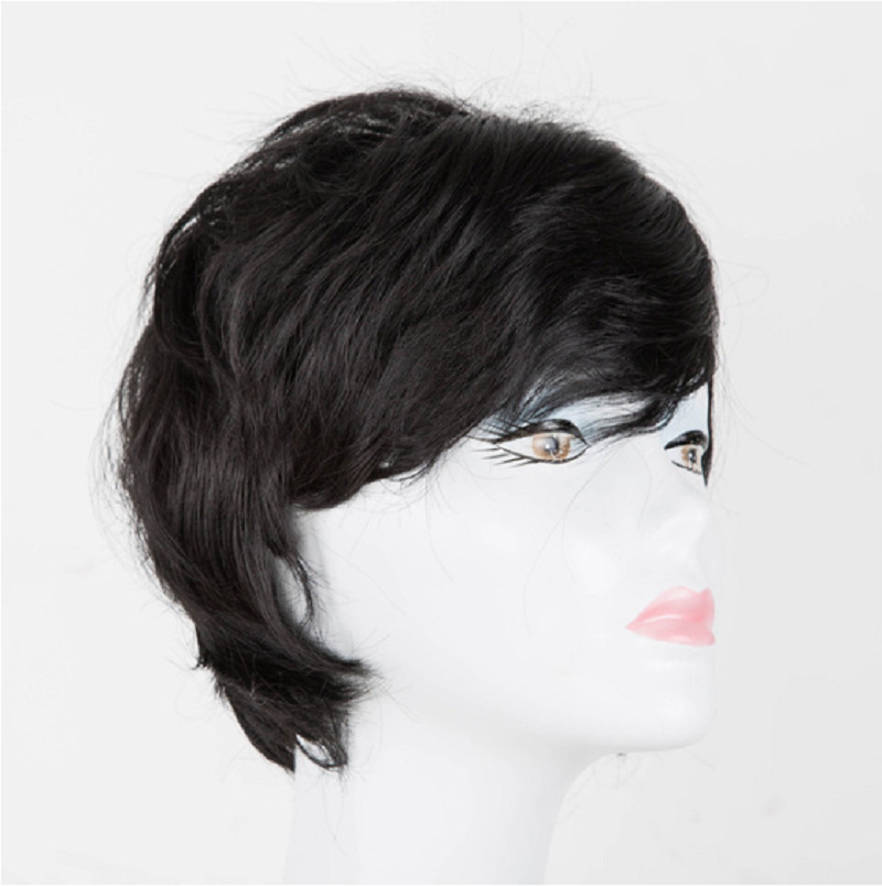 Black Dark Brown Short Rolled Chemical Fiber High temperature Fiber Wig Black - Shop at LoveMi