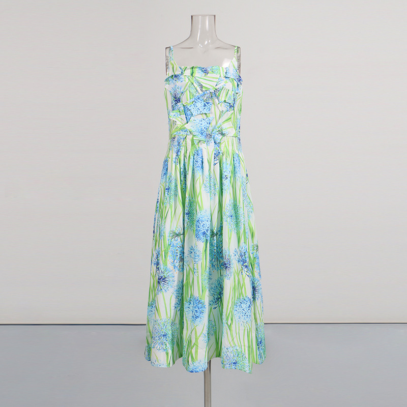 Strap High Waisted Floral Dress