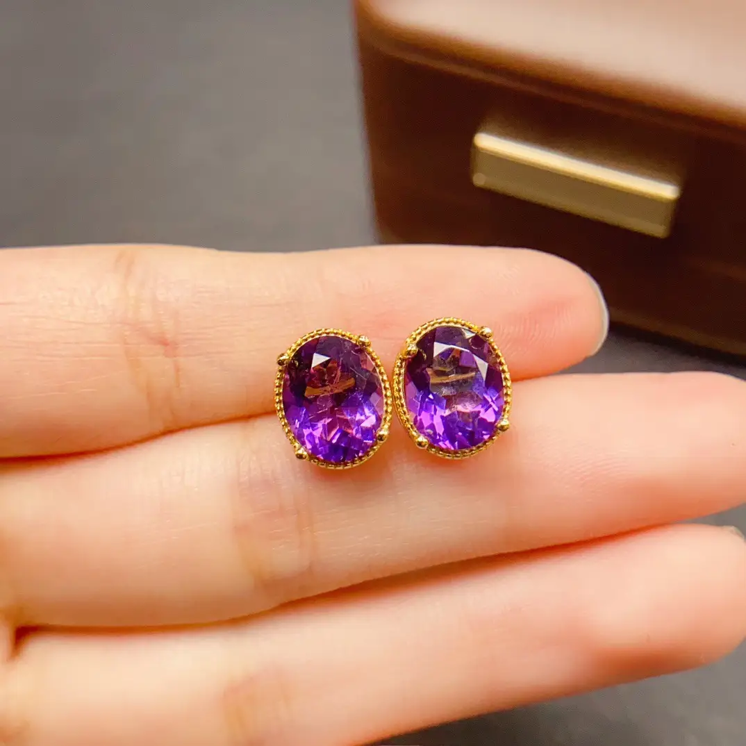Natural Amethyst Earrings S925 Silver