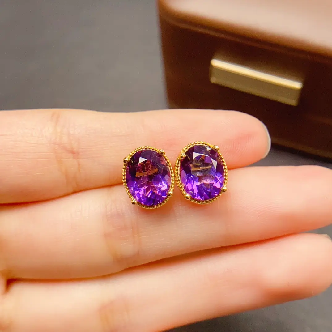 Natural Amethyst Earrings S925 Silver